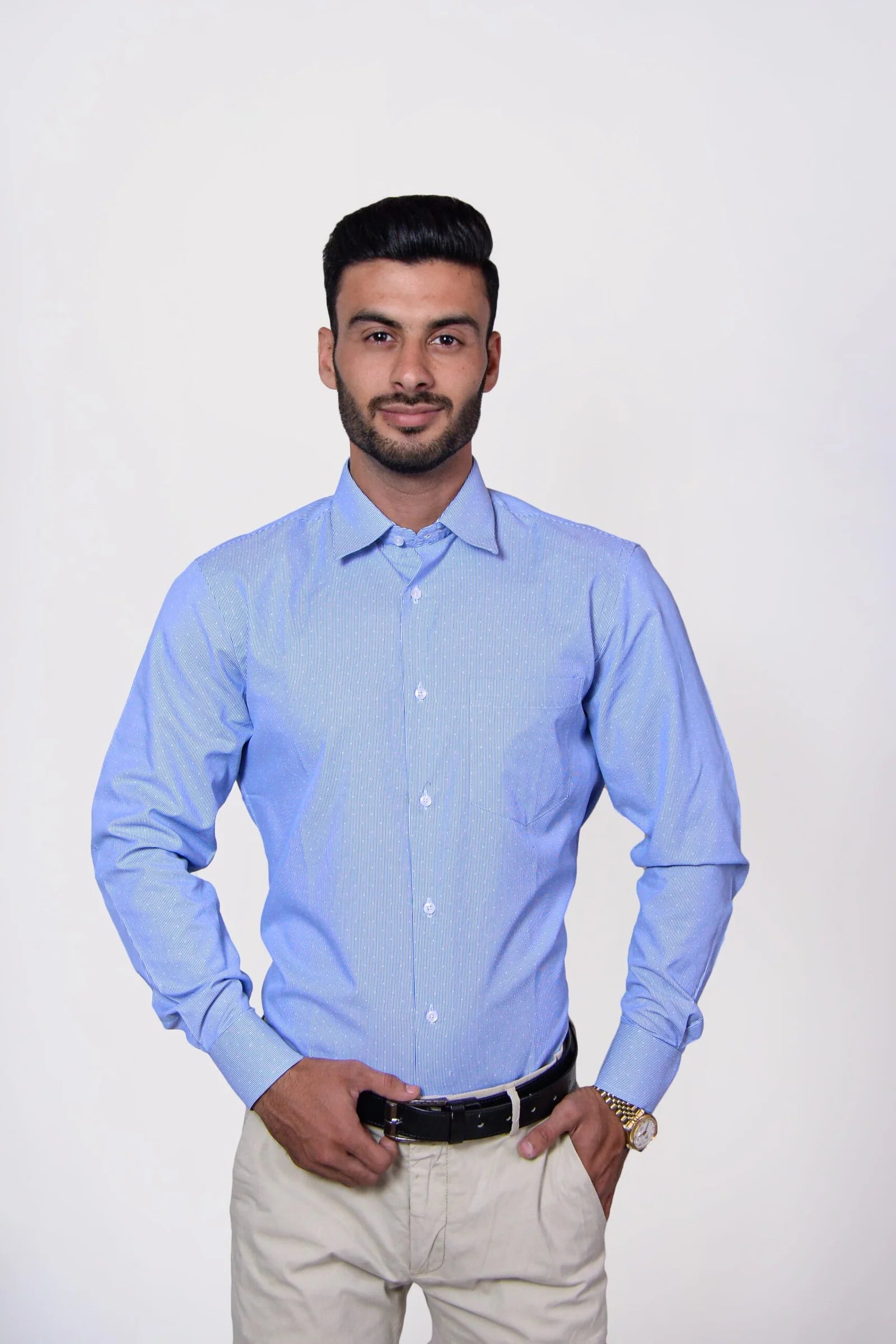 Firdous Blue & White Dotted Menβs Formal Shirt Cotton